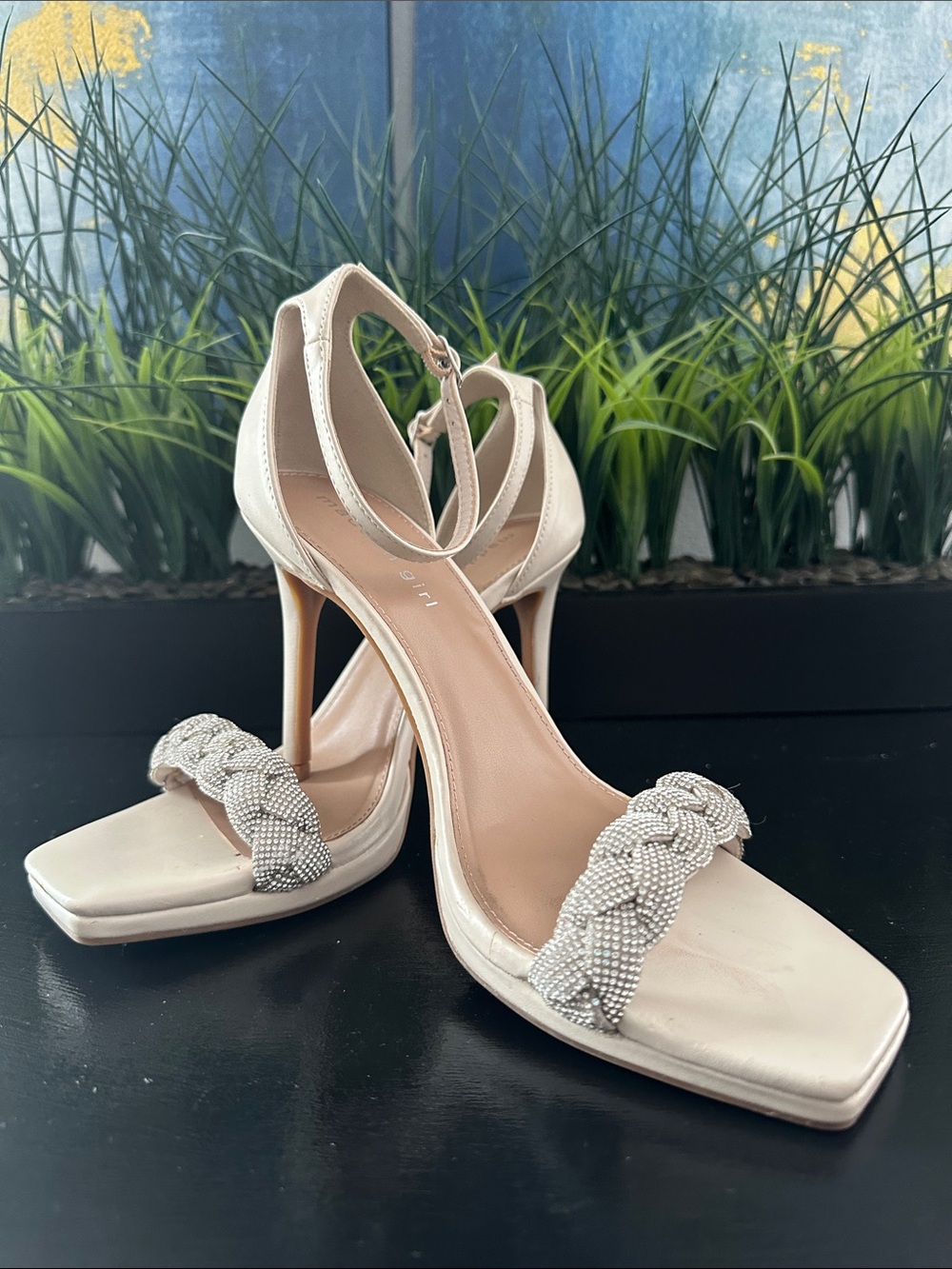 Madden Girl Cream Braided Bead Strap Heel Sandals